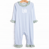 Lyla Ruffle Romper, Light Blue Stripe