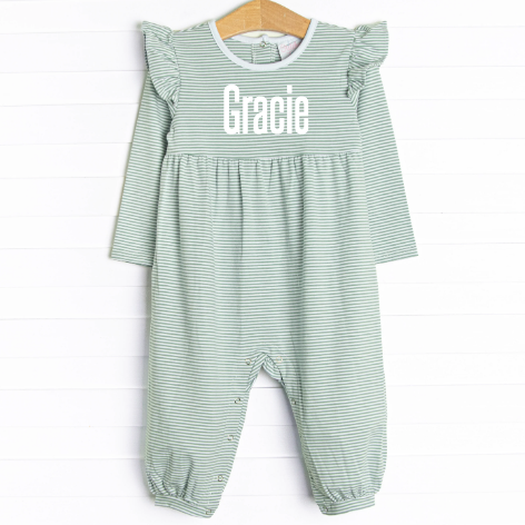 Gracie Romper, Sage Stripe