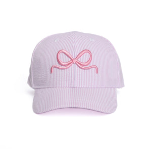 Doorbuster: Bow Embroidered Hat, Pink Seersucker