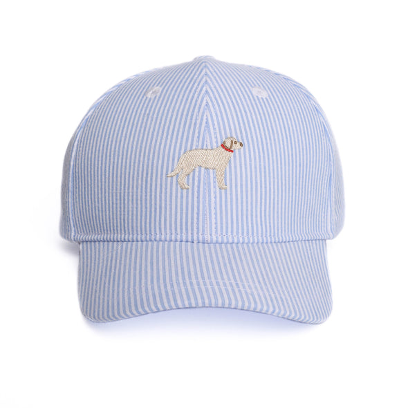 Doorbuster: Dog Embroidered Hat, Blue Seersucker