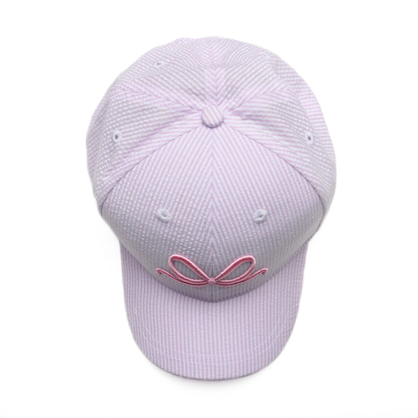 Doorbuster: Bow Embroidered Hat, Pink Seersucker