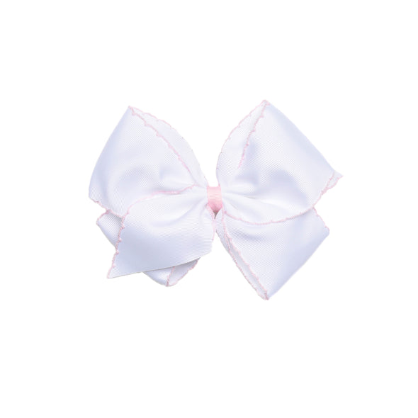 Moonstitch Grosgrain Hair Bow, White with Light Pink Stitch