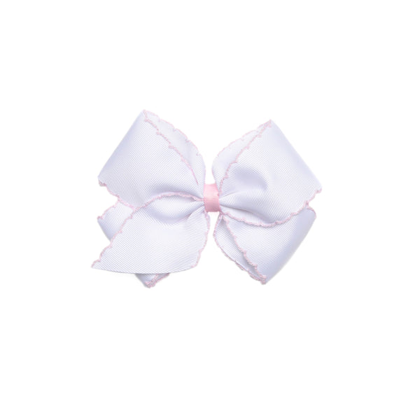 Moonstitch Grosgrain Hair Bow, White with Light Pink Stitch