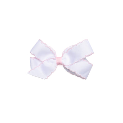 Moonstitch Grosgrain Hair Bow, White with Light Pink Stitch