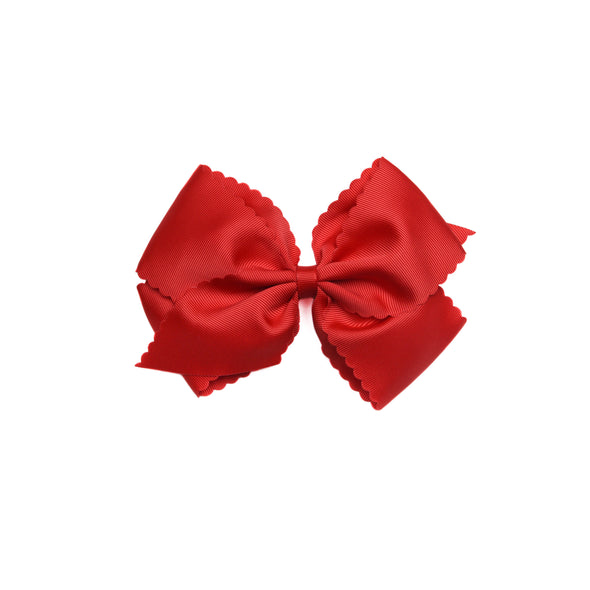 Scalloped Edge Grosgrain Hair Bow, Poppy Red