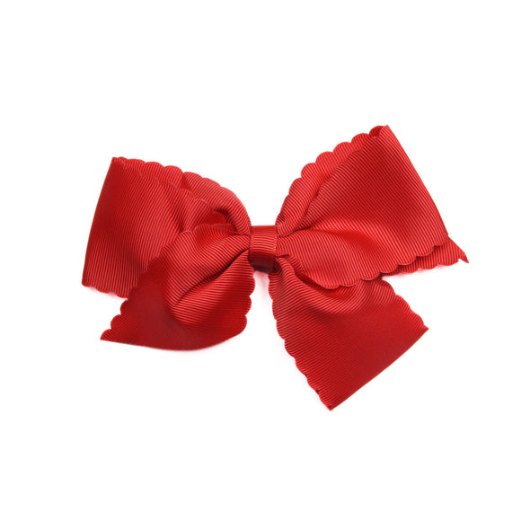 Scalloped Edge Grosgrain Hair Bow, Poppy Red