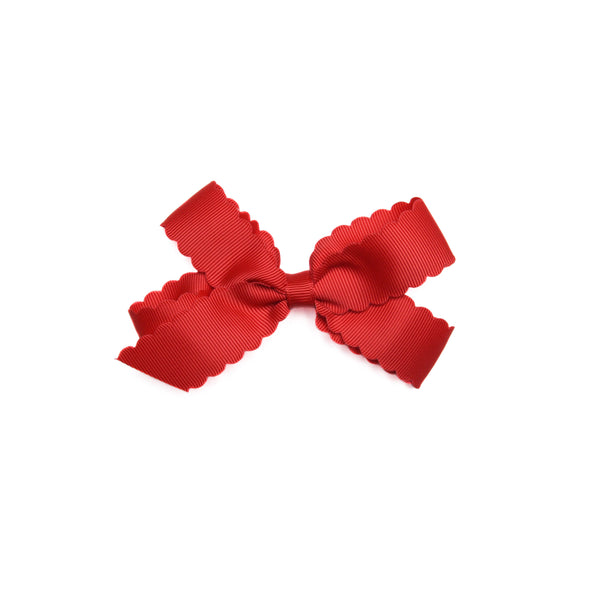 Scalloped Edge Grosgrain Hair Bow, Poppy Red