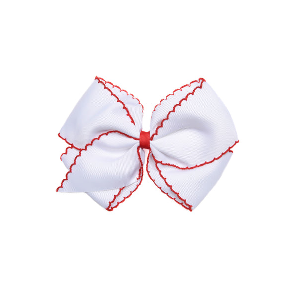 Moonstitch Grosgrain Hair Bow, White with Red Stitch