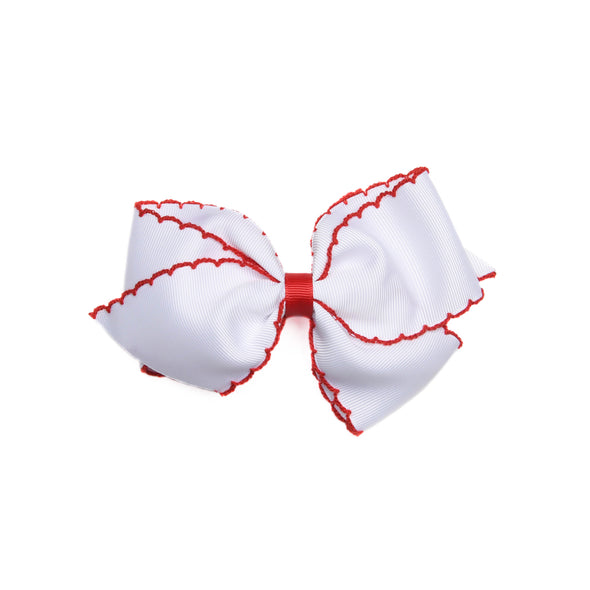 Moonstitch Grosgrain Hair Bow, White with Red Stitch