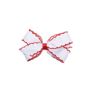 Moonstitch Grosgrain Hair Bow, White with Red Stitch