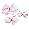 Moonstitch Grosgrain Hair Bow, White with Red Stitch