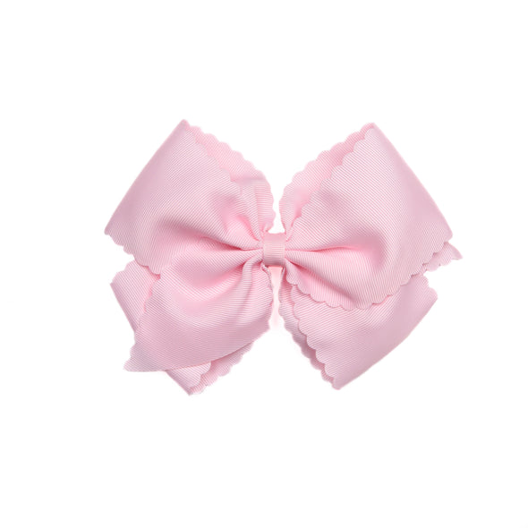 Scalloped Edge Grosgrain Hair Bow, Pearl Pink