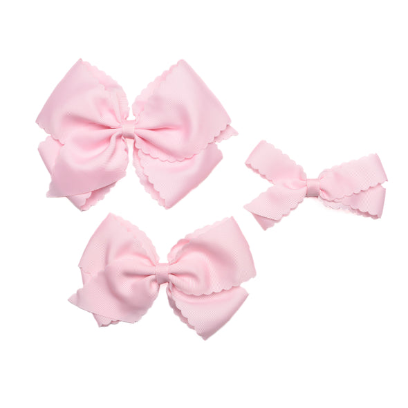 Scalloped Edge Grosgrain Hair Bow, Pearl Pink