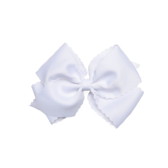 Scalloped Edge Grosgrain Hair Bow, Porcelain White