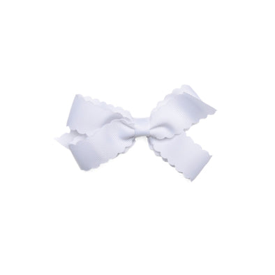 Scalloped Edge Grosgrain Hair Bow, Porcelain White