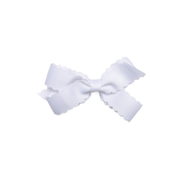 Scalloped Edge Grosgrain Hair Bow, Porcelain White