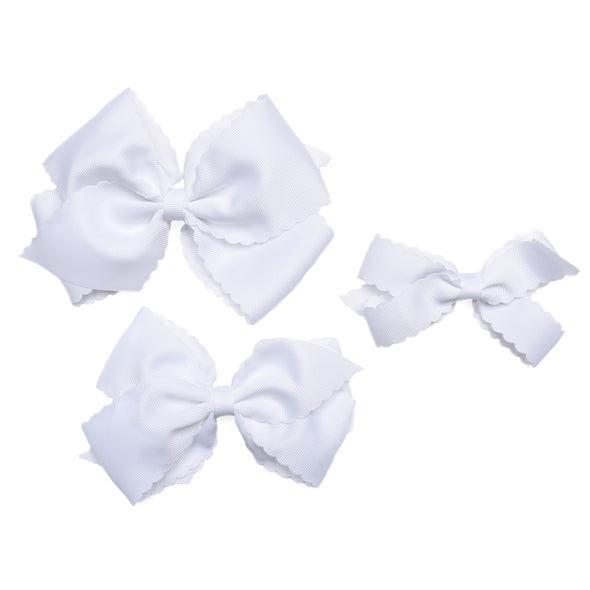 Scalloped Edge Grosgrain Hair Bow, Porcelain White