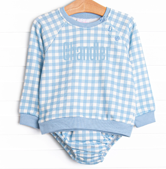 Chandler Check Sweatshirt Diaper Set, Blue