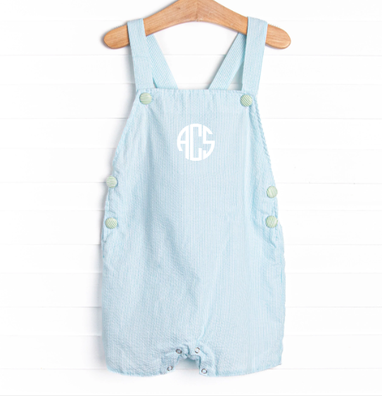 Seasonal Seersucker Short Romper, Blue