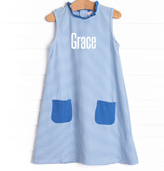 Grace Pocket Dress, Medium Blue Stripe