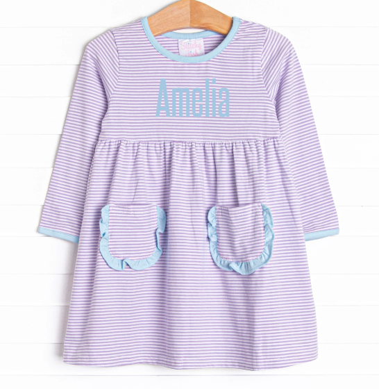 Amelia Dress, Lavender Stripe