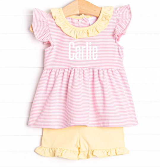 Carlie Short Set, Yellow and Pink Stripe