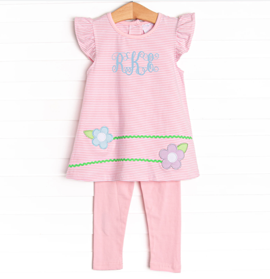 Very Sweet Vines Applique Legging Set, Pink