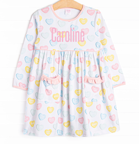 Candy Hearts Pocket Dress, Pink