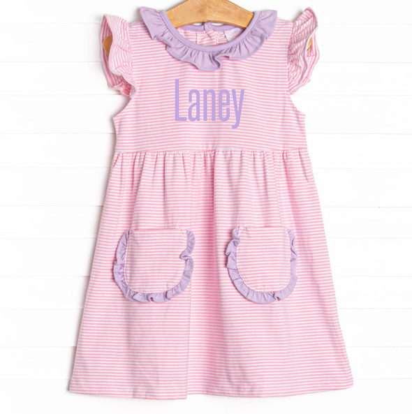 Laney Flutter Sleeve Dress, Pink Stripe