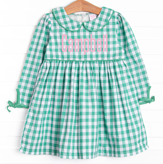 Campbell Long Sleeve Dress, Green Check