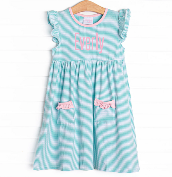 Everly Dress, Pink and Mint Stripe