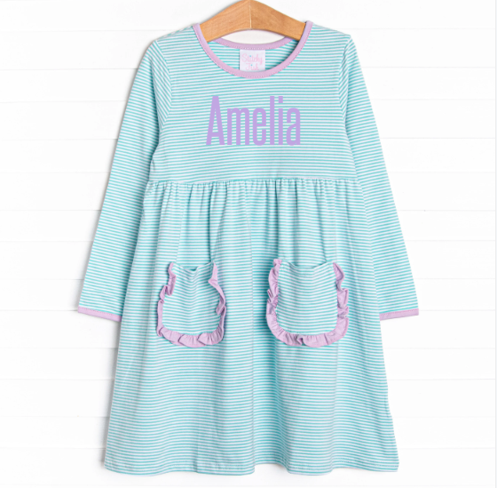 Amelia Dress, Mint Stripe