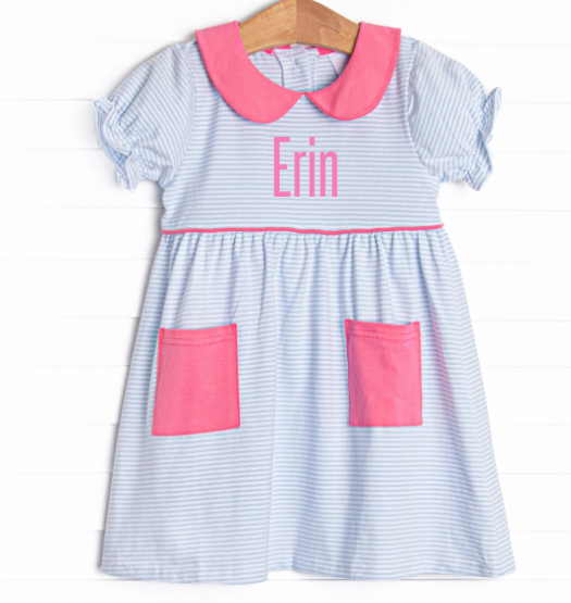 Erin Pocket Dress, Blue Stripe