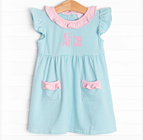 Alice Dress, Mint Stripe