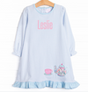 Little Teapot Applique Long Sleeve Dress, Blue