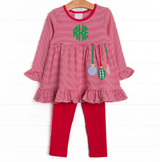 On the Tree Traditions Applique Legging Set, Red