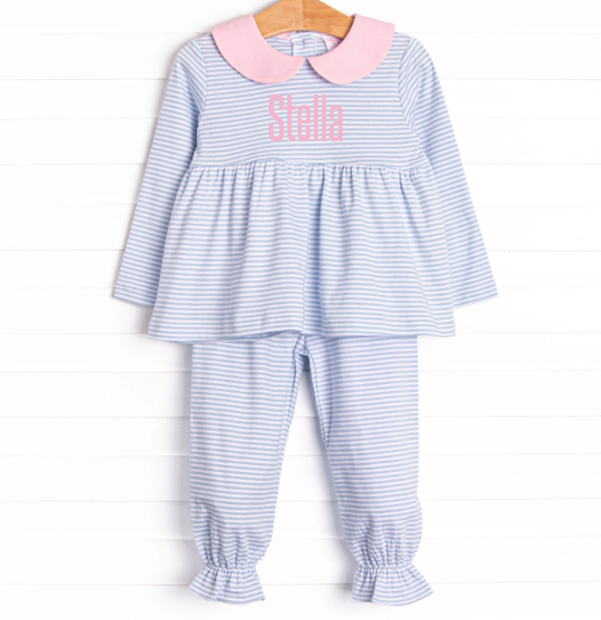 Stella Pima Pant Set, Light Blue Stripe