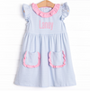 Laney Flutter Sleeve Dress, Pink and Blue Stripe