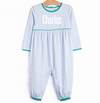 Charles Romper, Jade Green and Blue Stripe