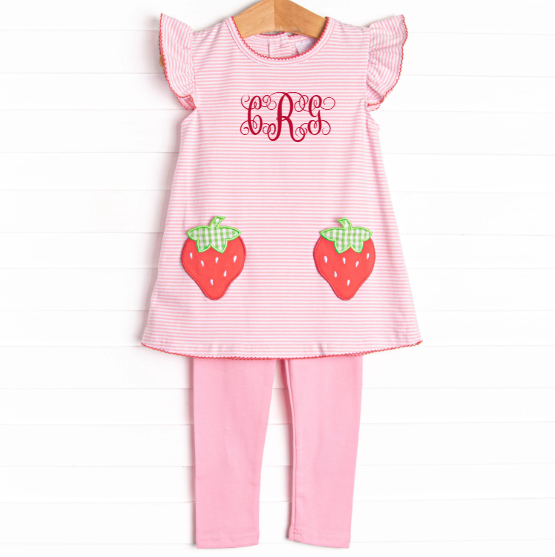 Pocketful of Berries Applique Legging Set, Pink