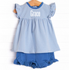 Grace Short Set, Medium Blue Stripe