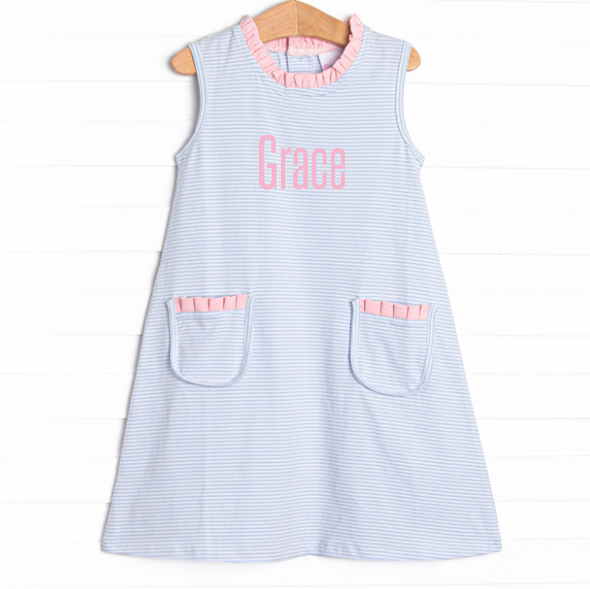 Grace Pocket Dress, Light Blue Stripe