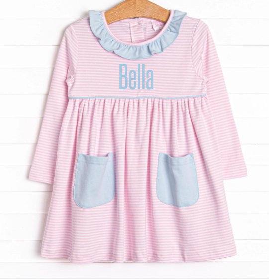 Bella Pima Pocket Dress, Pink Stripe