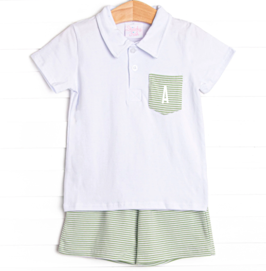 Levi Short Set, Light Green Stripe