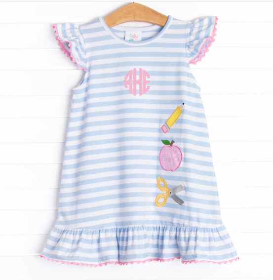 Classroom Essentials Applique Dress, Blue Stripe