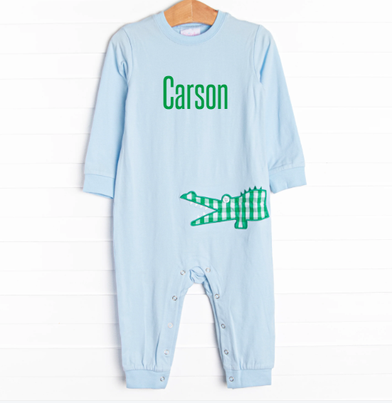 Crocodile Dundee Applique Romper, Blue