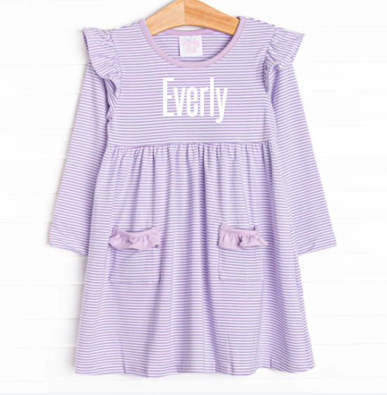 Everly Long Sleeve Dress, Lavender Stripe