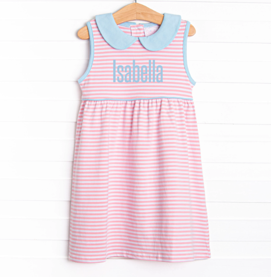 Isabella Dress, Blue and Pink Stripe