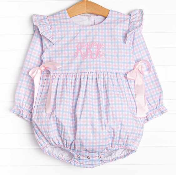 Willa Side Tie Bubble, Pink and Blue Plaid