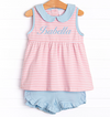 Isabella Ruffle Short Set, Blue and Pink Stripe